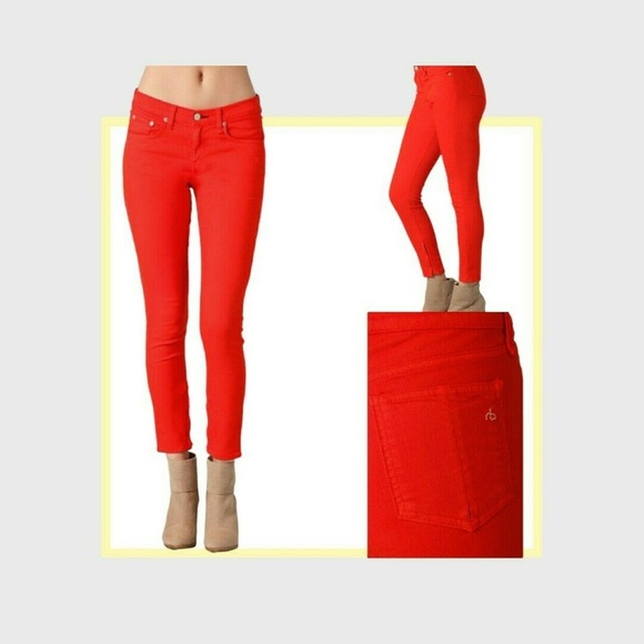 Sz 25 Rag & Bone for Intermix Capri Jeans Pants Bright Orange Zipper at Ankles - Picture 3 of 7